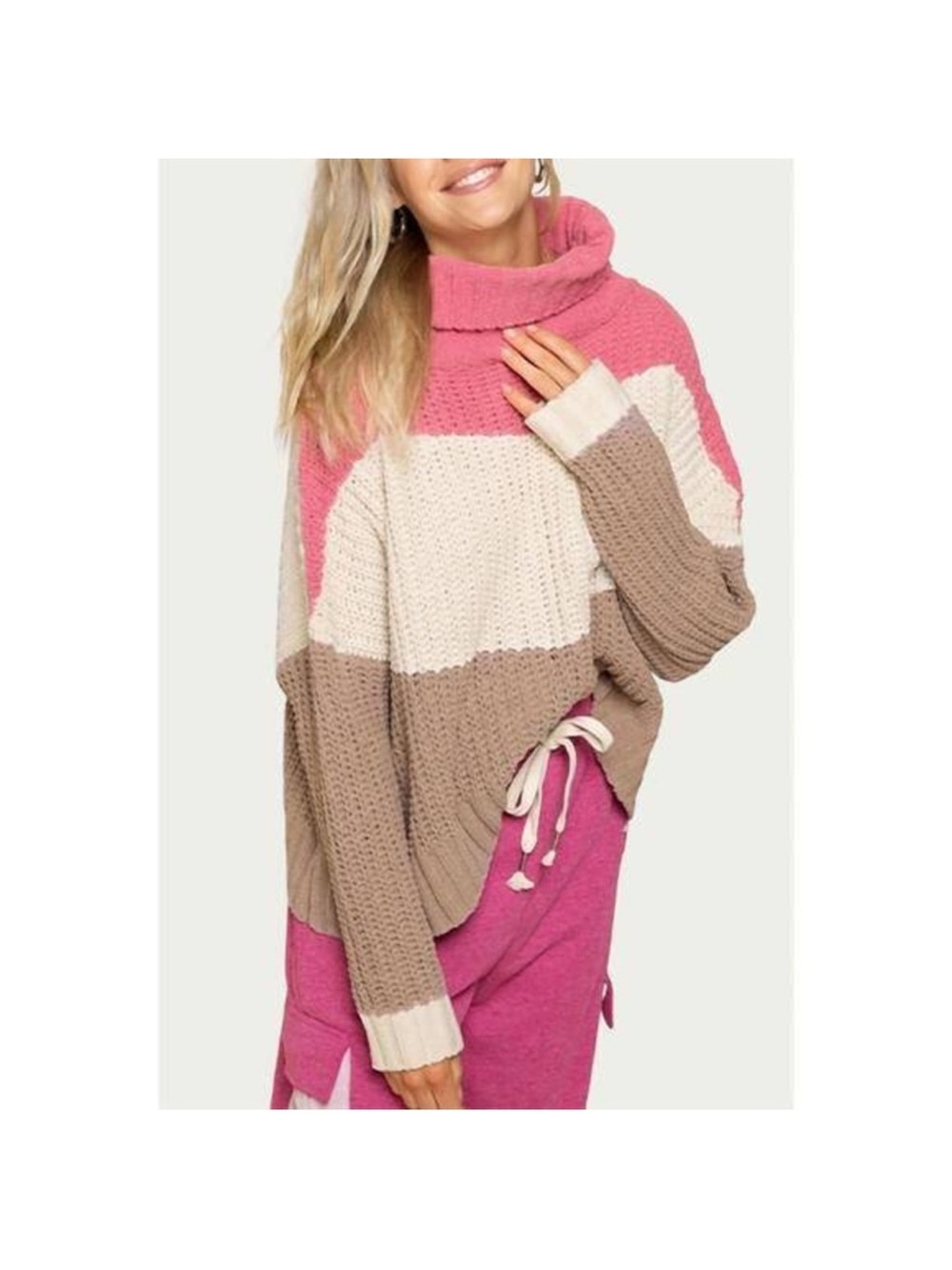 POL Colorblock Chenille Turtleneck Sweater - Size Medium